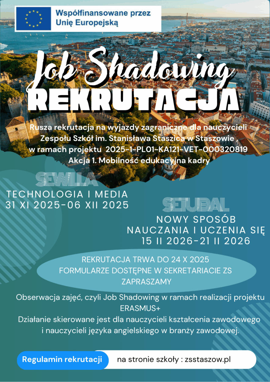 Plakat projektu - Job shadowing w Portugalii – dobre praktyki i nowe inspiracje !