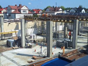 Plac budowy BCU. Widać budowę ścian budynku